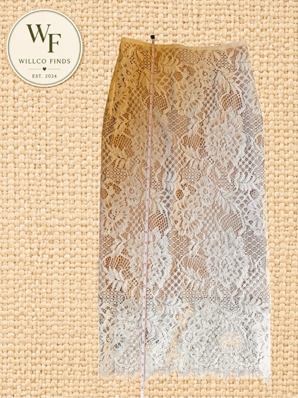 Cryangle Ivory Floral Lace Midi Pencil Skirt Size Small Lined